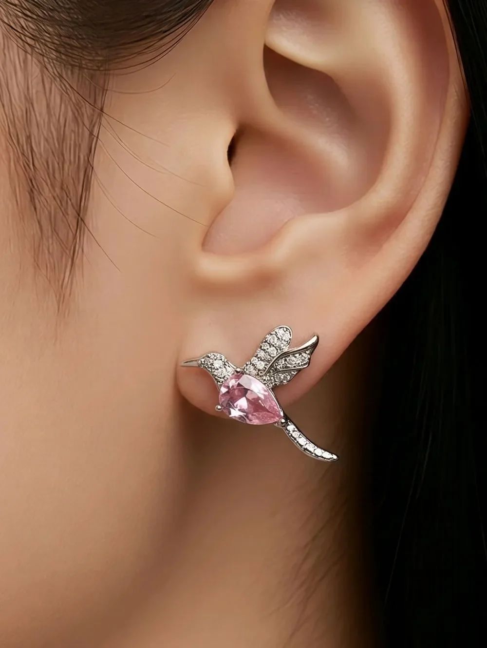 Hummingbird Stud Earrings Pink Dainty Joy Resilience Symbol Bird Jewelry Gift